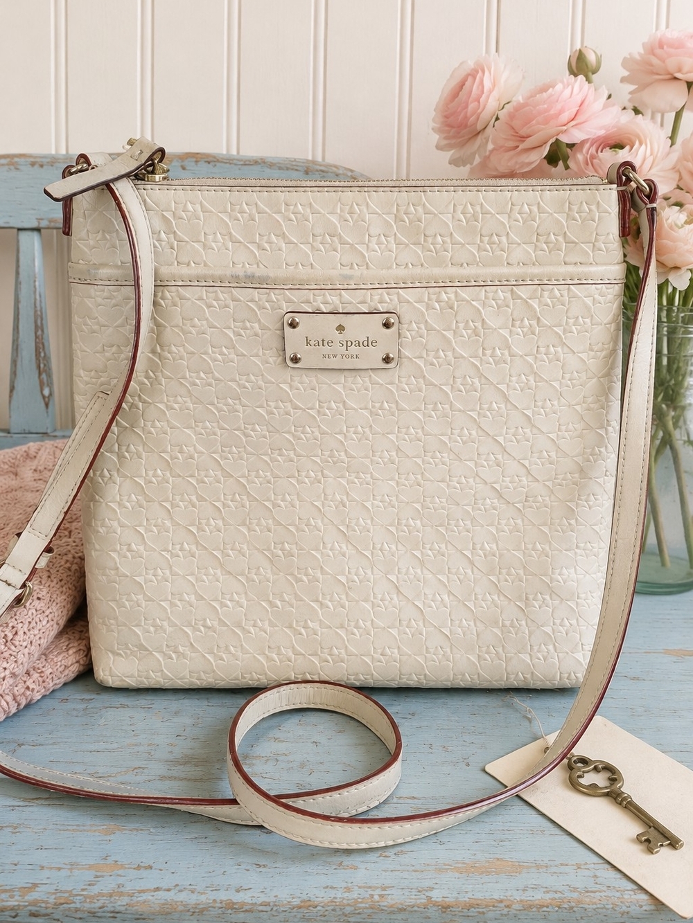 Kate Spade Penn Place Keisha Ivory Embossed Leather Crossbody